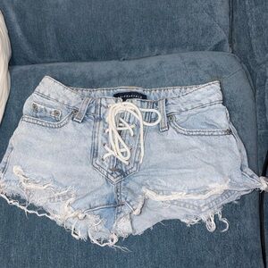 Aeropostale Lace-Up Light Blue Jean Shorts